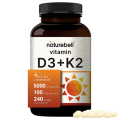 VITAMINA D3 5000 IU + VITAMINA K2 NATUREBELL 100 MCG 240 CAPSULAS BLANDAS