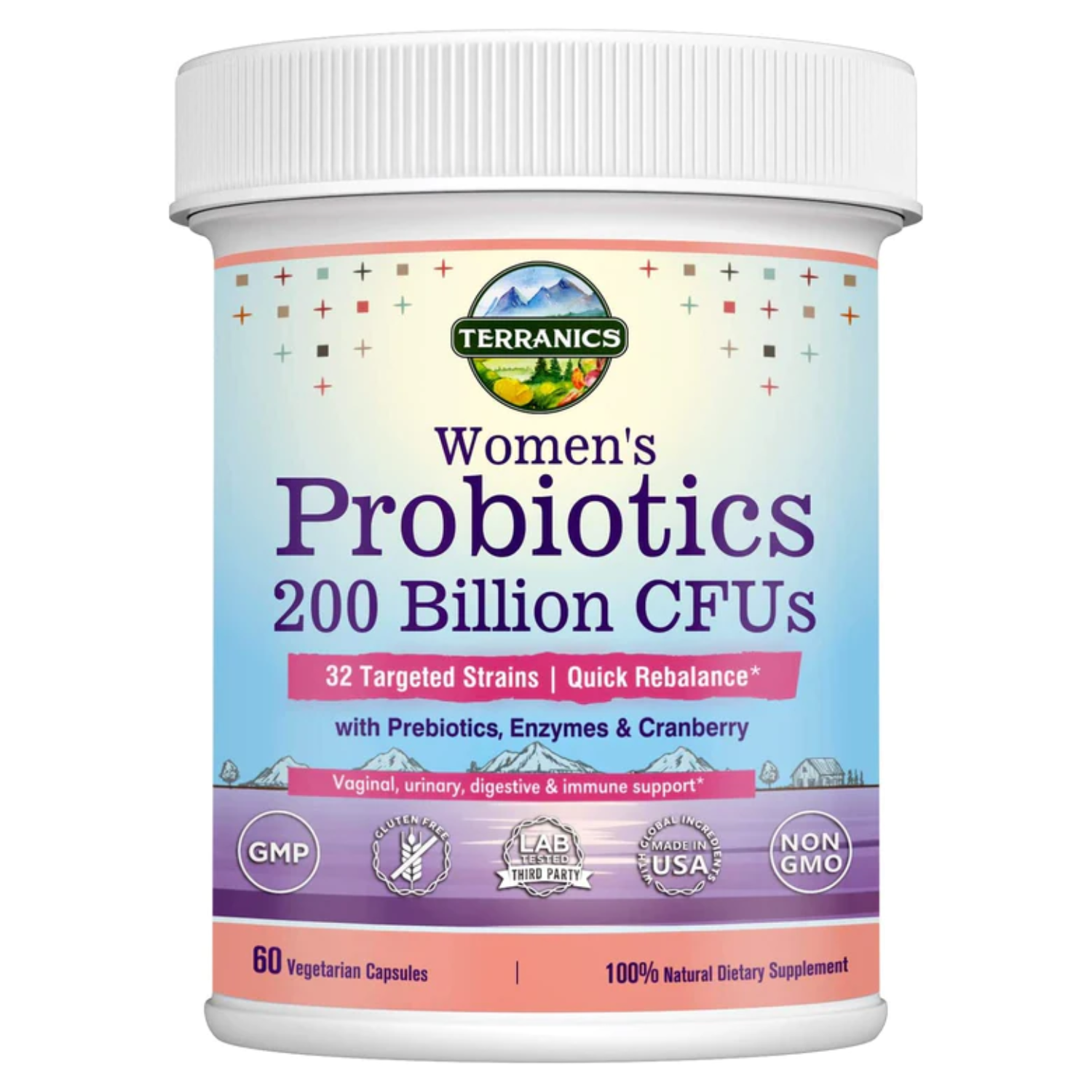 PROBIOTICOS CON ENZIMAS DIGESTIVAS Y CRANBERRY  32 CEPAS 200 BILLONES CFU 60 CAPSULAS TERRANICS