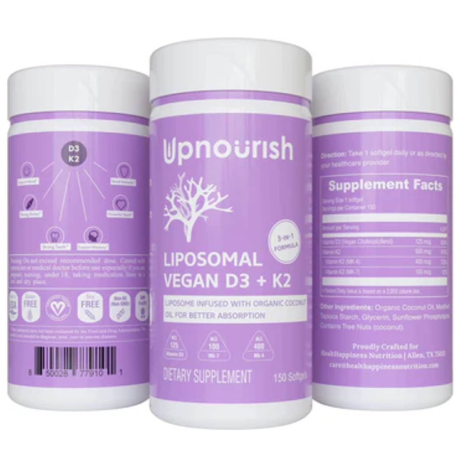 VITAMINA D3 +K2 LIPOSOMAL VEGANO  5,000 IU 150 CAPSULAS BLANDAS UPNOURISH