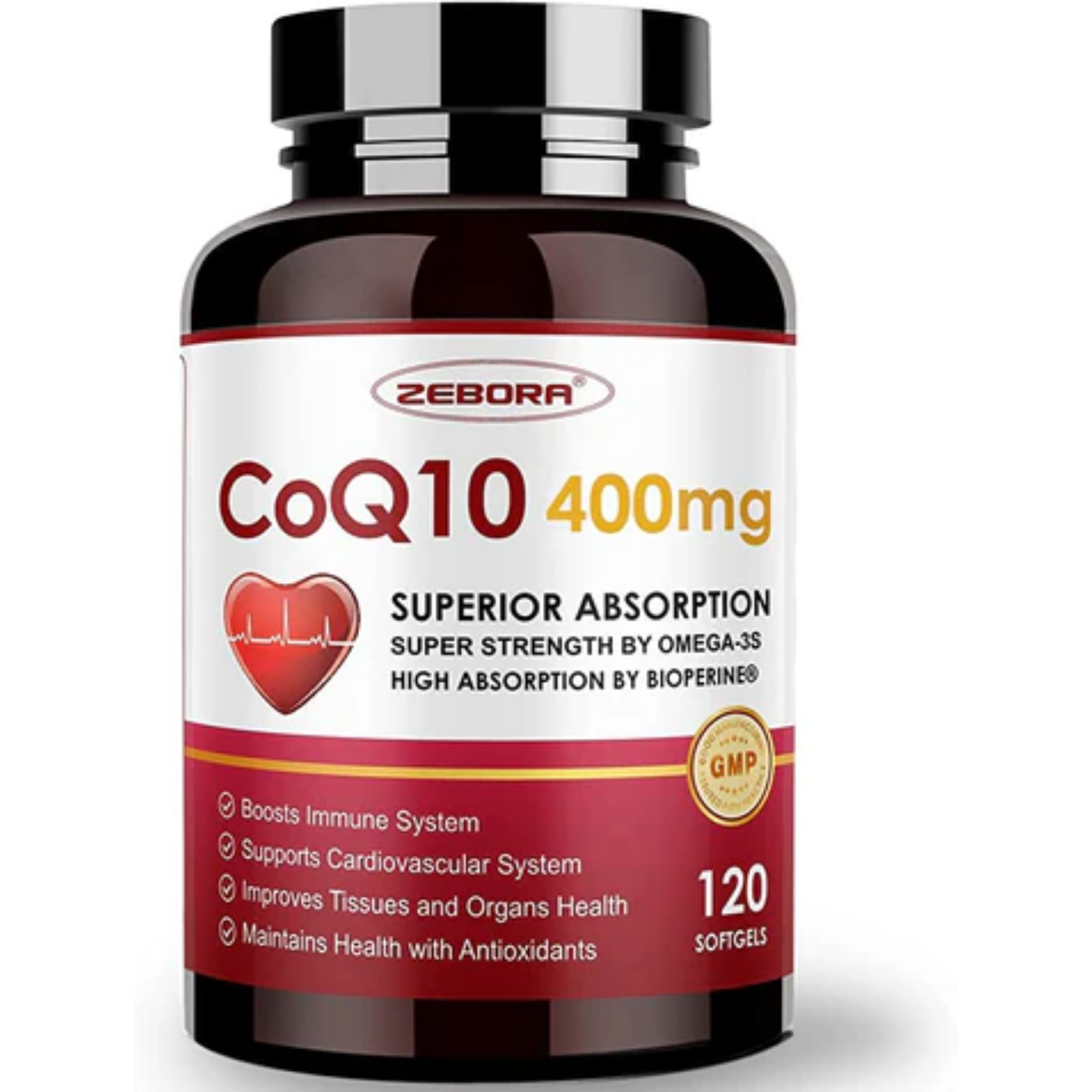 COENZIMA Q10 400 MG UBIQUINOL COQ10 CON OMEGA 3 60 MG Y LECITINA DE GIRASOL 30 MG SIN GMO 120 SOFTGELS ZEBORA