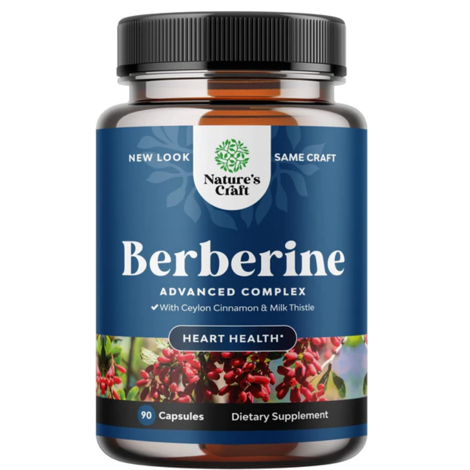 BERBERINA 1200 MG CON CANELA DE CEYLAN 150 MG Y MILK THISTLE 150 MG  MG 90 CAPSULAS SIN GMO NATURE´S CRAFT