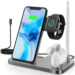 CARGADOR INALAMBRICO 4 EN 1 PARA IPHONE SAMSUNG HUAWEI APPLE WATCH AIRPODS APPLE PENCIL