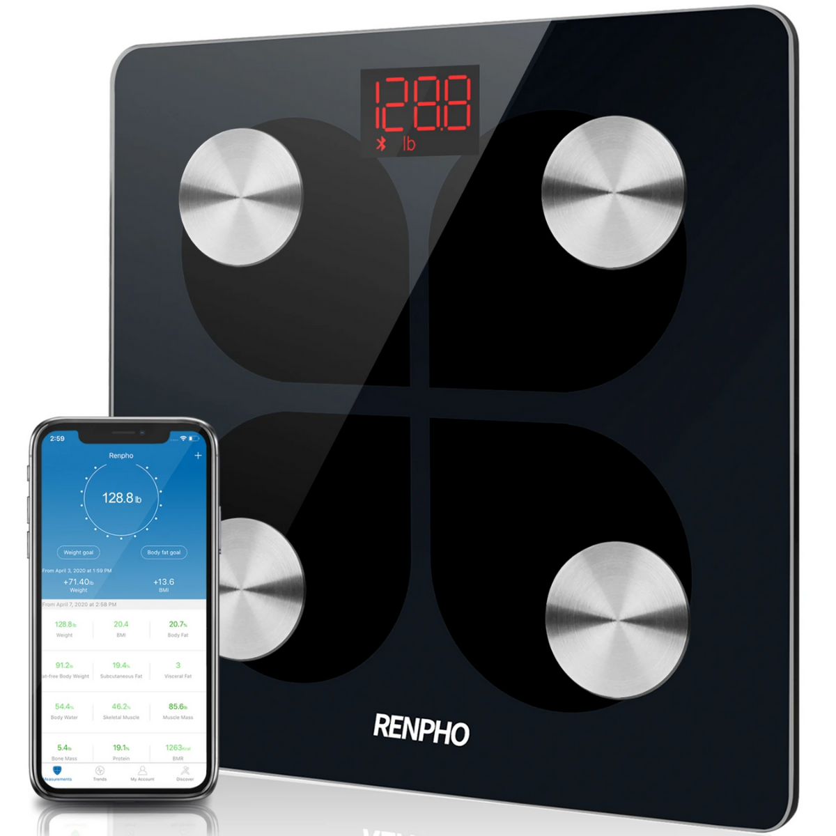 BALANZA DIGITAL SMART BLUETOOTH RENPHO 13 MEDIDAS IMC GRASA ES-CS20M