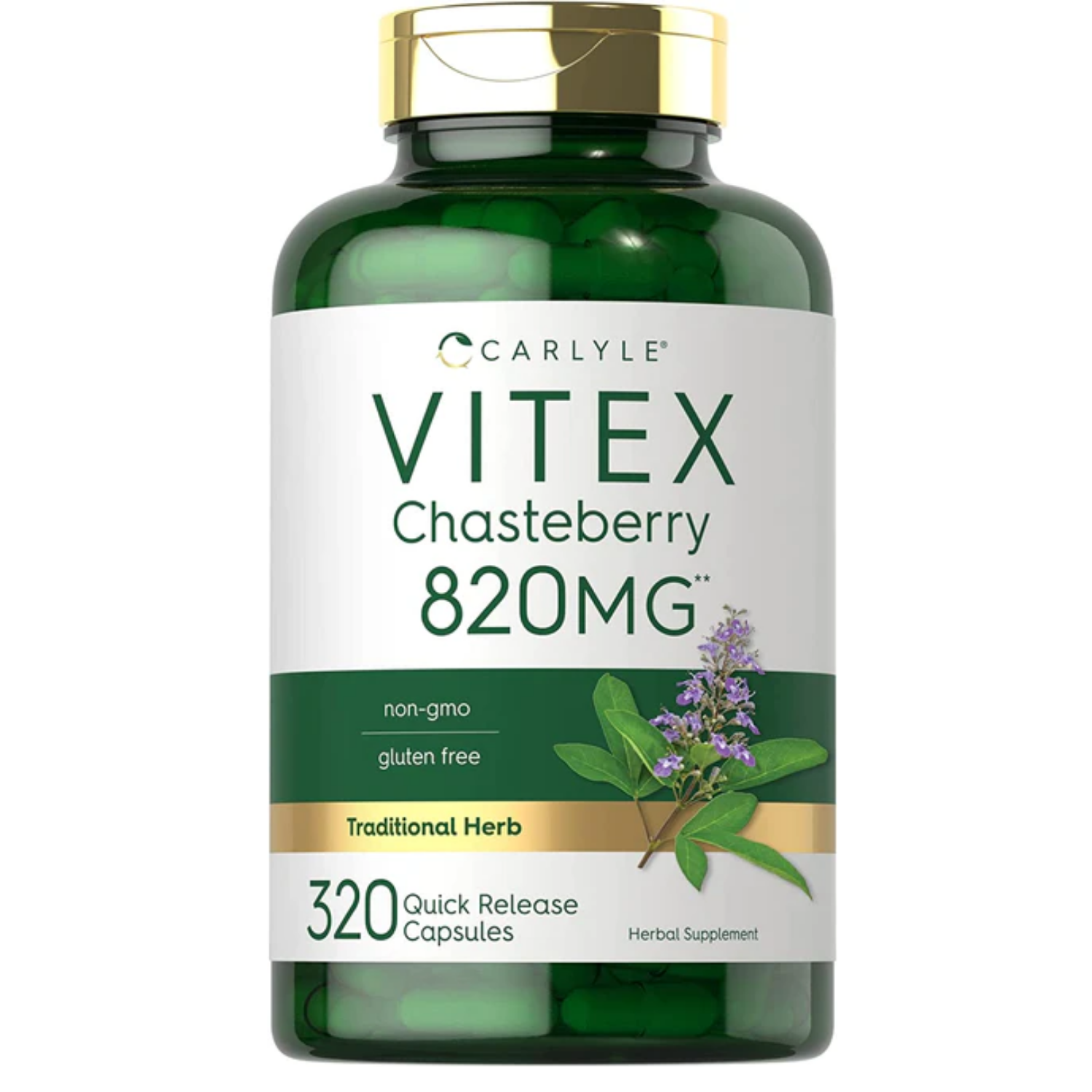 VITEX CHASBERRY 820 MG 320 CAPSULAS DE LIBERACION RAPIDA SIN GMO CARLYLE