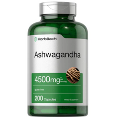 ASHWAGANDHA 4,500 MG + EXTRACTO DE PIMIENTA NEGRA 18 MG HORBAACH 200 CAPSULAS SIN GMO