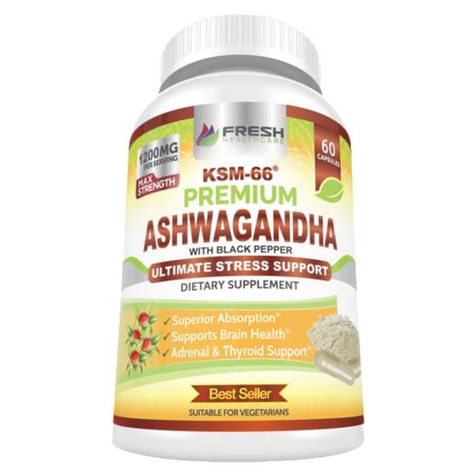 ASHWAGANDHA KSM-66 1,200 MG + PIMIENTA NEGRA 10 MG 60 CAPSULAS SIN GMO FRESH HEALTHCARE