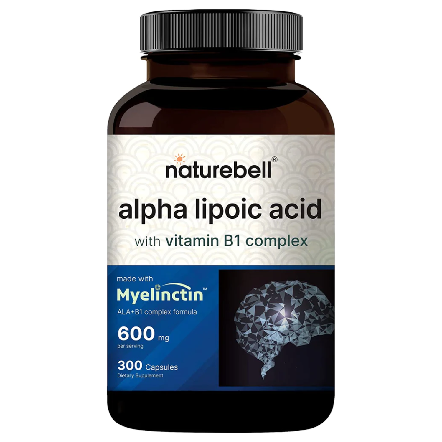 ÁCIDO ALFA LIPOICO 600 MG CON TIAMINA VITAMINA B1 100 MG Y BENFOTIAMINA 25 MG 300 CAPSULAS NATUREBELL