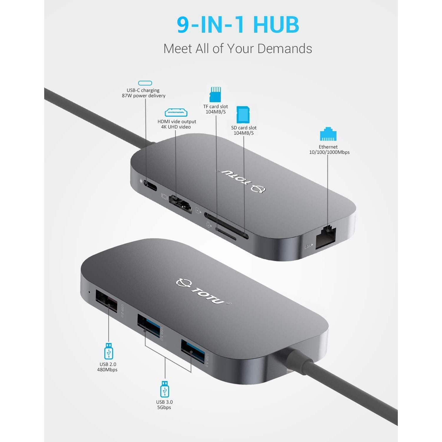 ADAPTADOR HUB TIPO C TOTU 8 EN 1