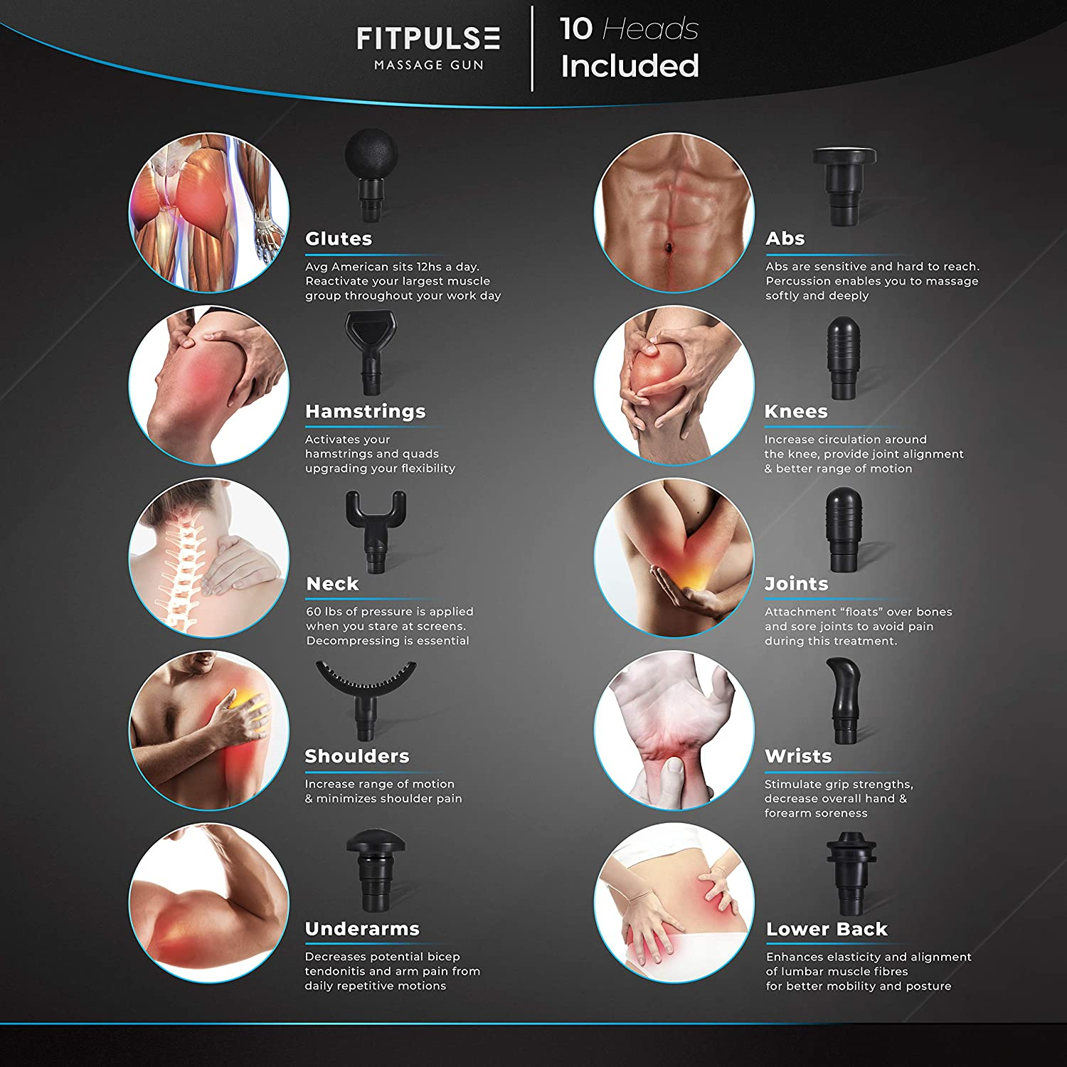 PISTOLA MASAJEADOR FITPULSE 30 VELOCIDADES 10 CABEZALES