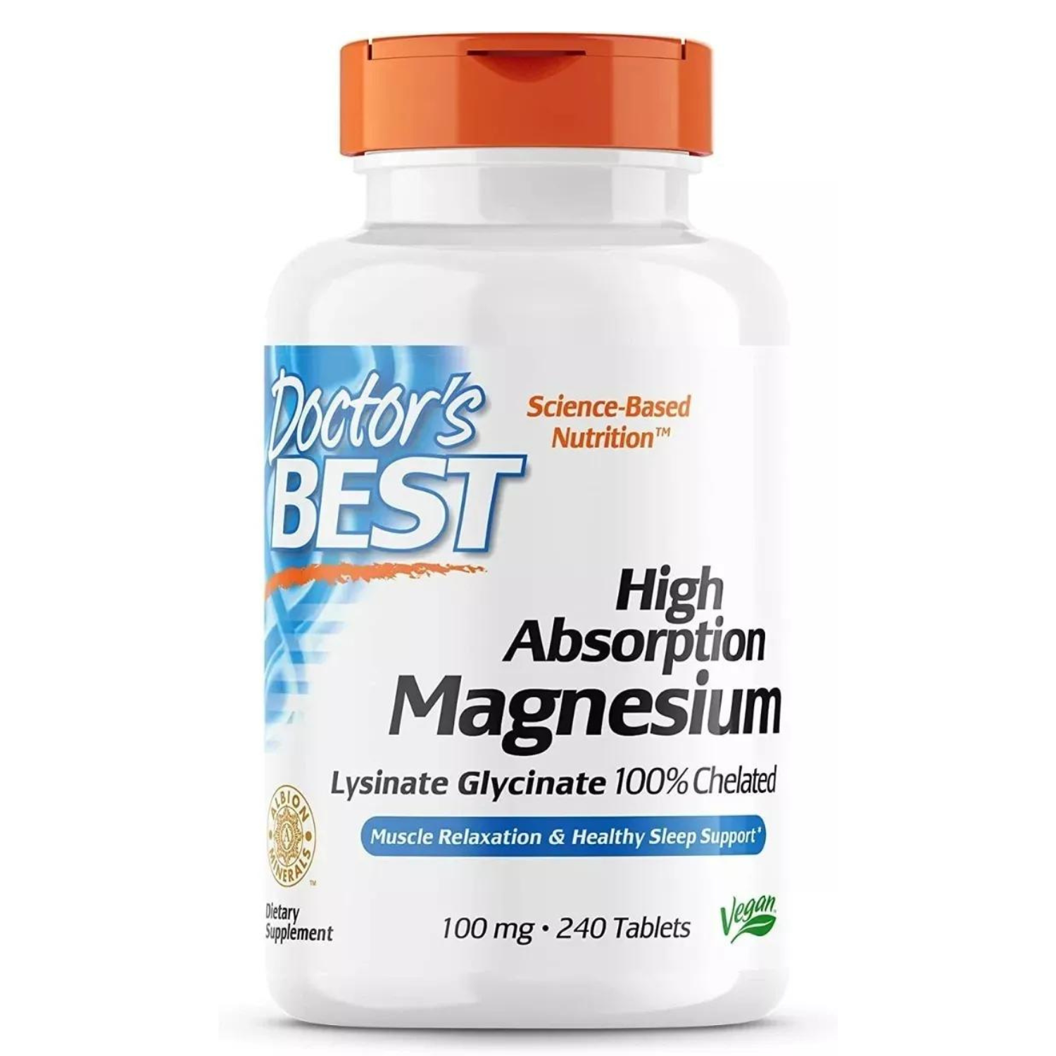 MAGNESIO LISINATO GLICINATO QUELATO 100 MG 240 TABLETAS VEGANO DOCTOR´S BEST