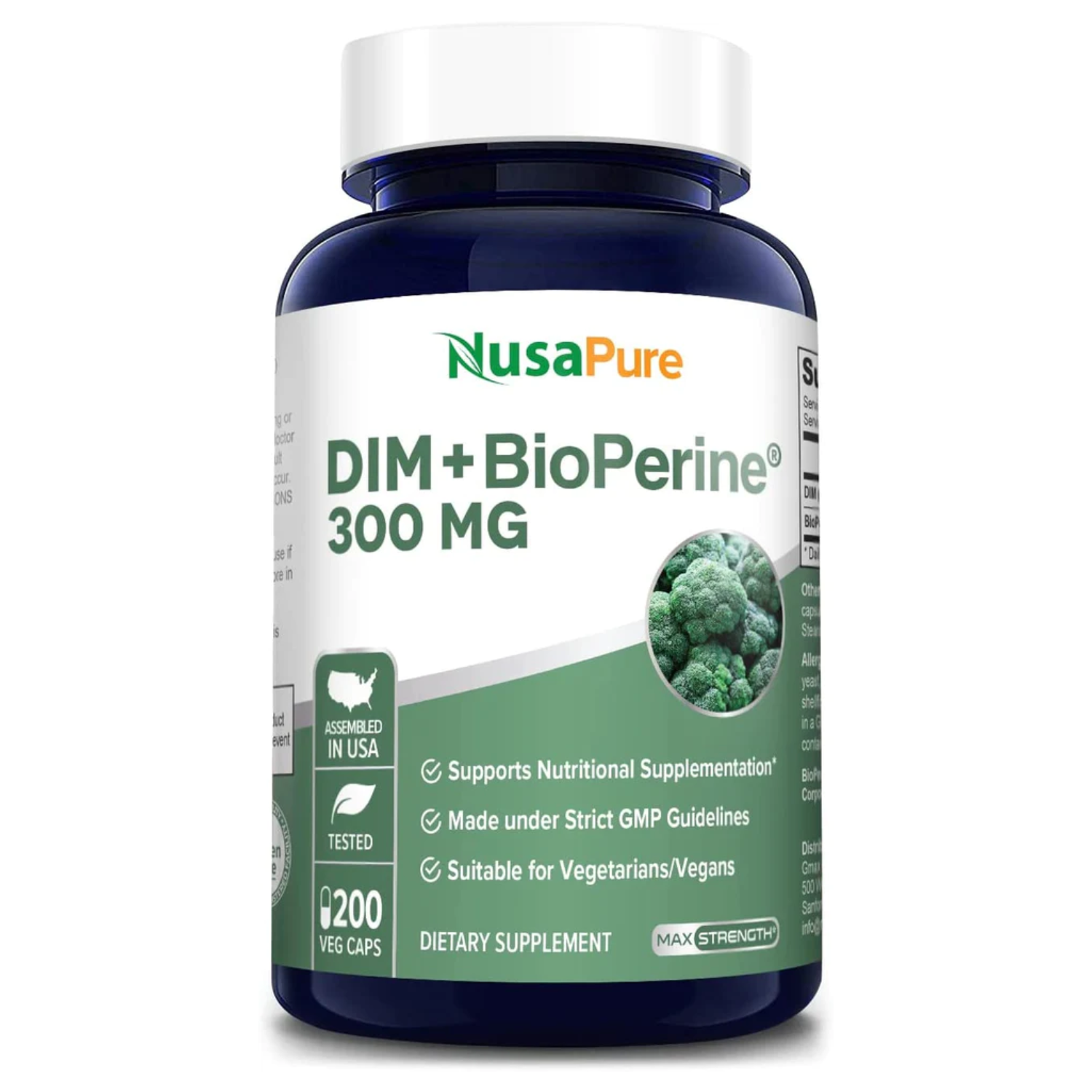 DIM 300 MG CON BIOPERINA 2.5 MG 200 CAPSULAS VEGETALES VEGANO NUSAPURE