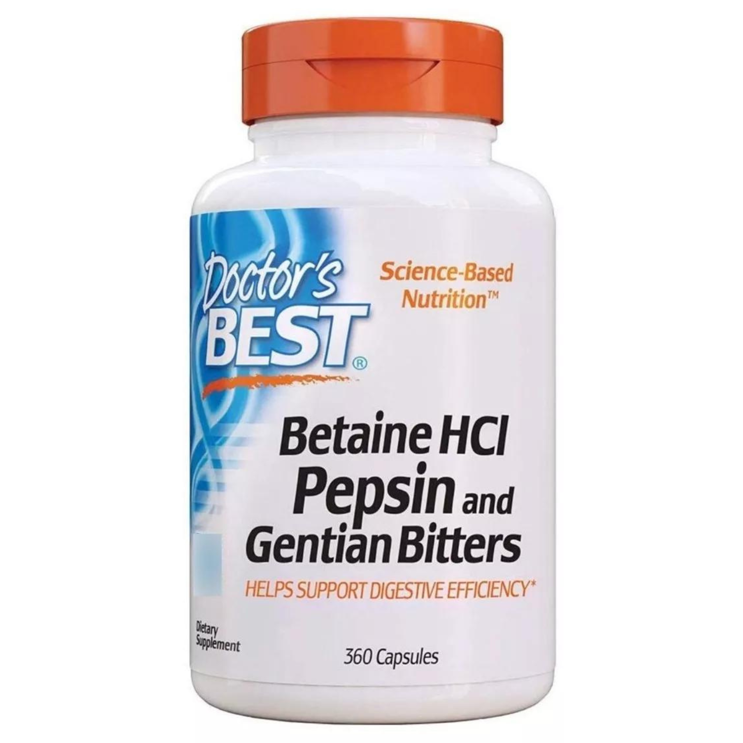 BETAINA HCI 650 MG CON PEPSINA 250000 FCC Y GENCIANA 20 MG 360 CASPULAS SIN GMO DOCTOR´S BEST