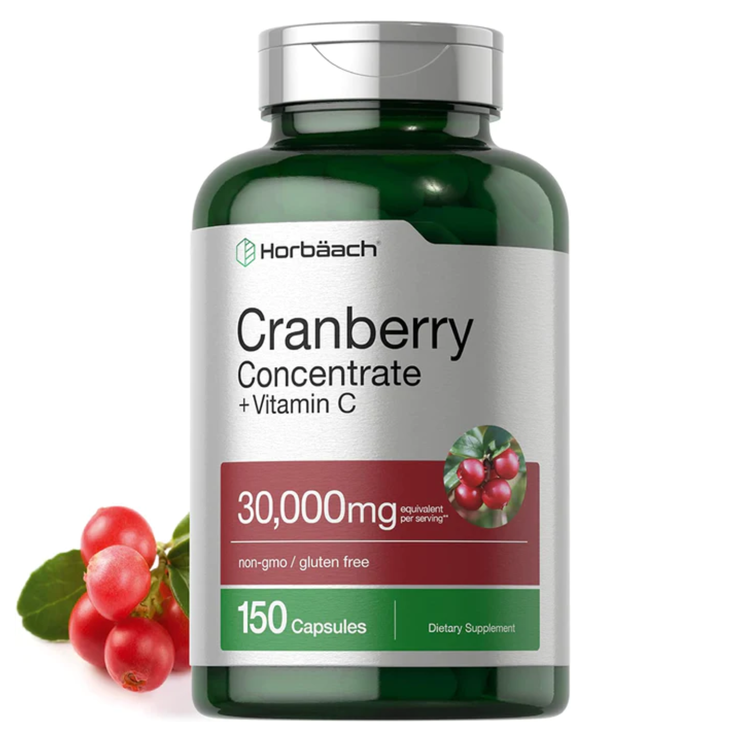 ARANDANO ROJO HORBAACH 30000 MG CON VITAMINA C 200 MG 150 CAPSULAS SIN GMO CRANBERRY