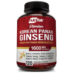 GINSENG COREANO ROJO 1,600 MG 120 CAPSULAS VEGETALES SIN GMO VEGANO NUTRIFLAIR