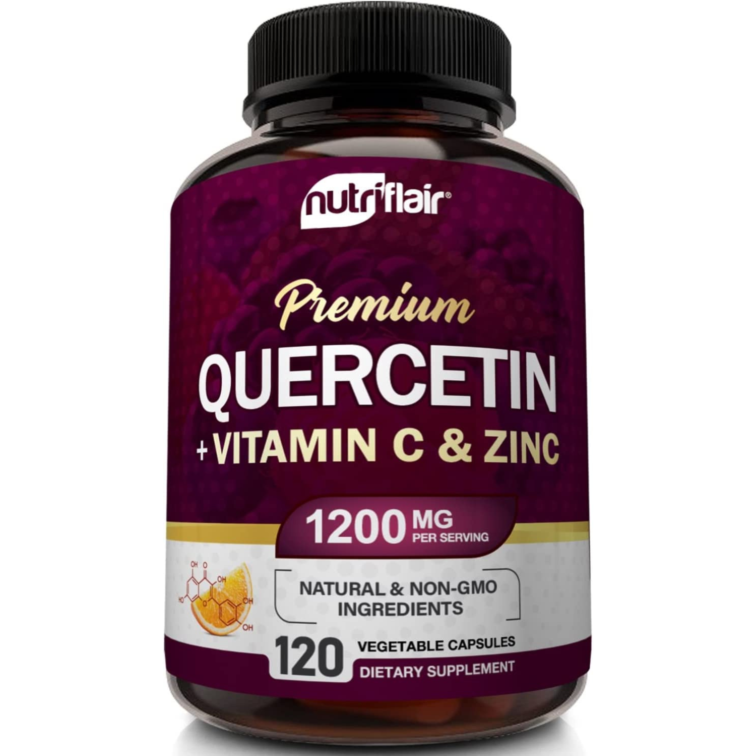 QUERCETINA 1200 MG CON VITAMINA C 200 MG Y ZINC 120 CAPSULAS VEGETALES VEGANO NUTRIFLAIR