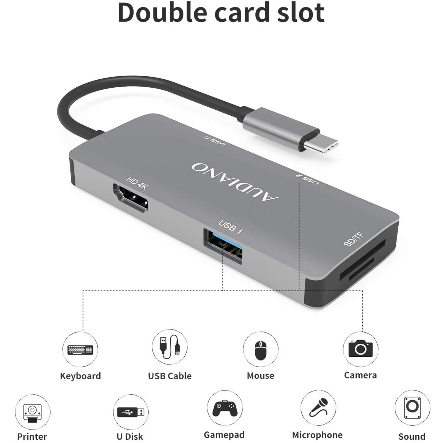 ADAPTADOR HUB TIPO C AUDIANO 6 EN 1
