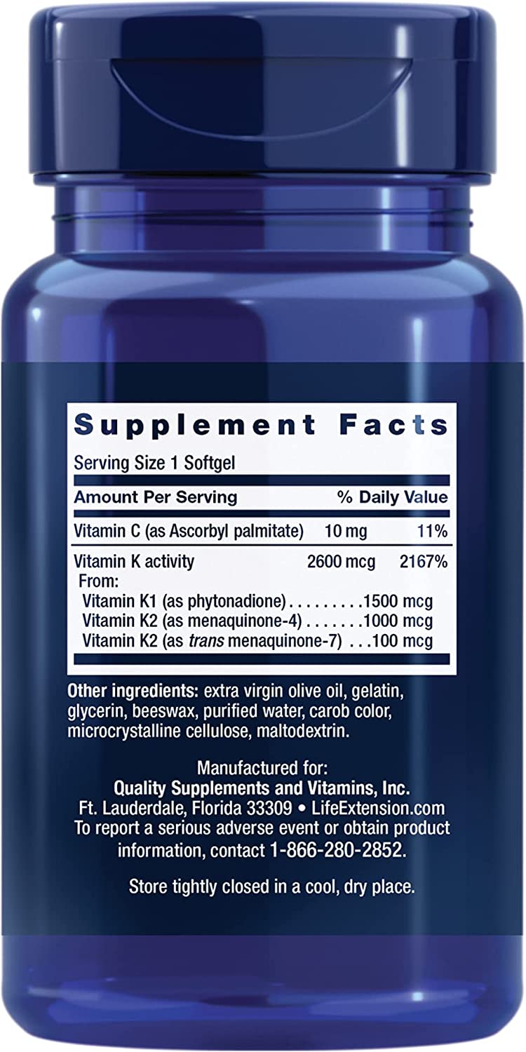 SUPER K VITAMINA K 2,600 MCG 90 CAPSULAS BLANDAS LIFE EXTENSION