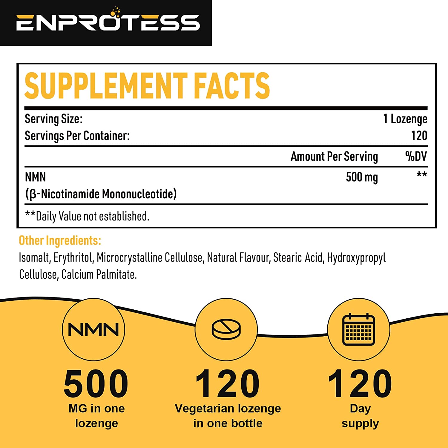 NMN MONONUCLEÓTIDO DE NICOTINAMIDA  500 MG 120 TABLETAS ENPROTESS