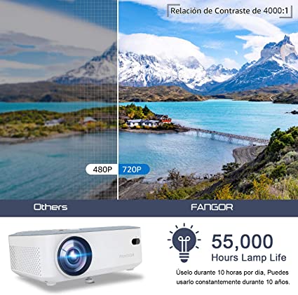 MINI PROYECTOR PORTATIL MULTIMEDIA FANGOR F-206A CON BLUETOOTH 6000 LUMENES 170 PULGADAS PARA CINE EN CASA, KARAOKE, OFICINA