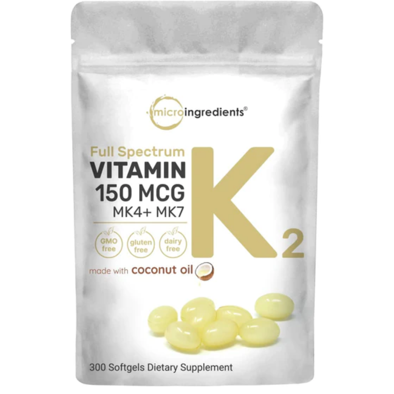 VITAMINA K2 Mk7 Mk4 150 MCG 300 CAPSULAS SIN GMO MICROINGREDIENTS