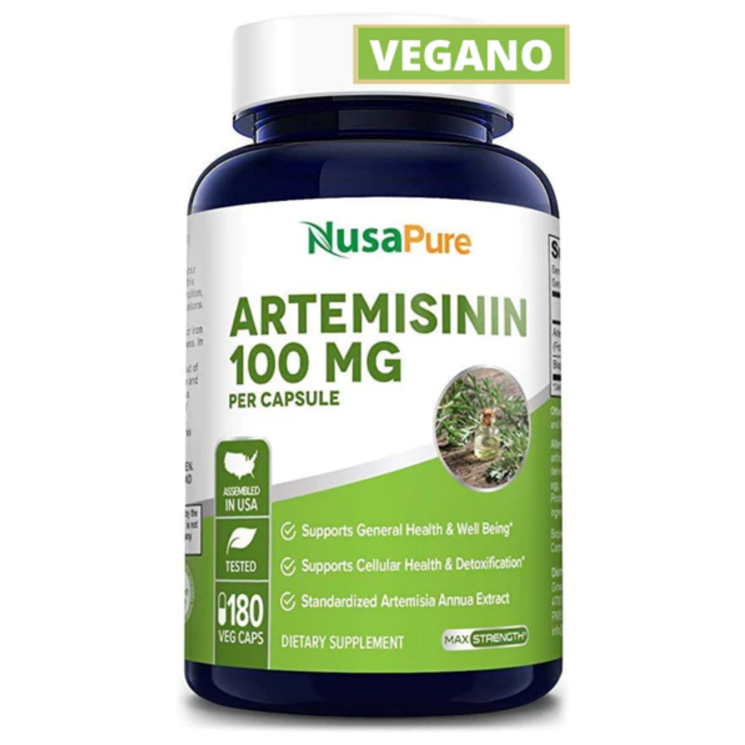 ARTEMISININA NUSAPURE 100 MG BIOPERINA 5 MG 180 CAPSULAS VEGANO