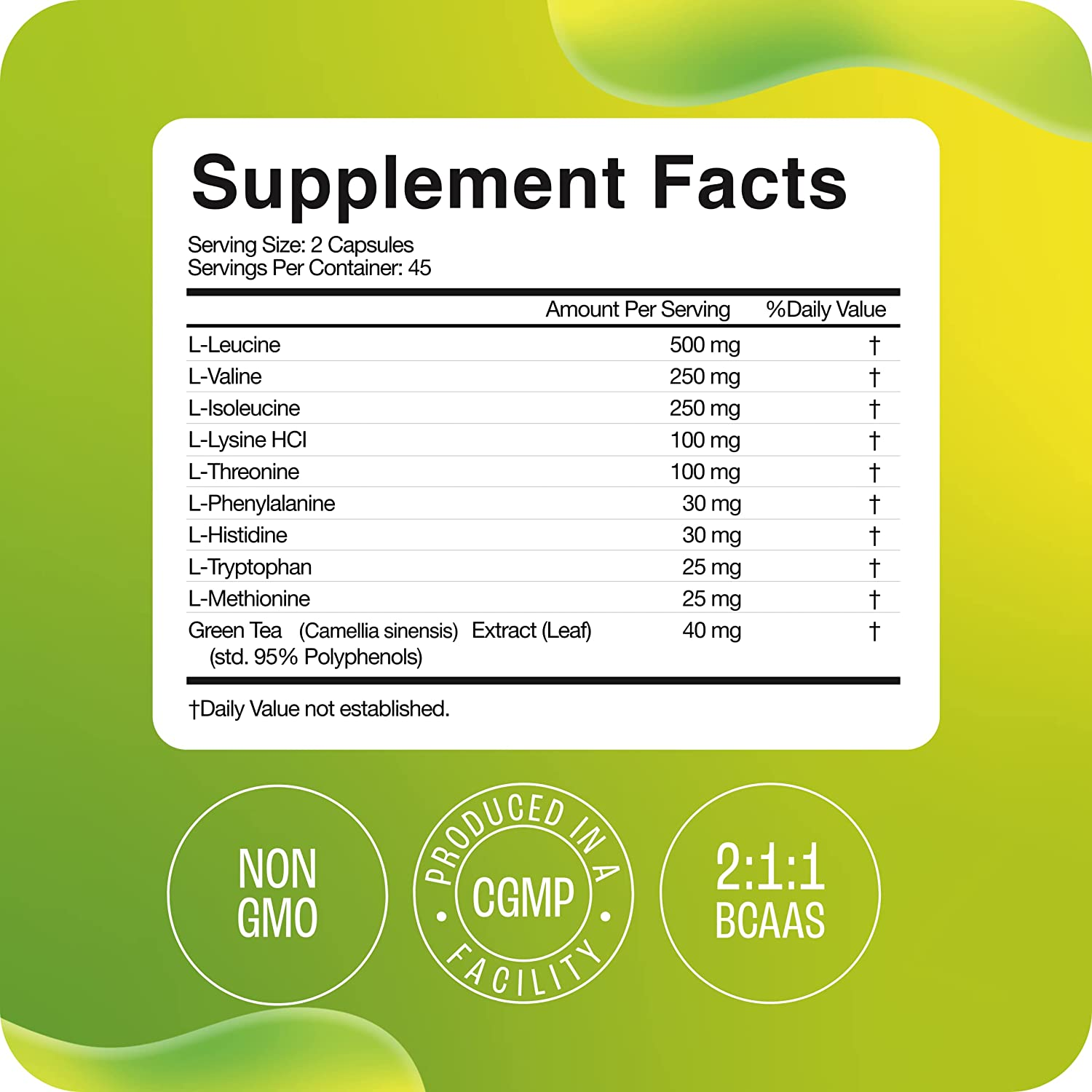 AMINOACIDOS ESENCIALES 1350 MG LEUCINA 500 MG + VALINA 250 MG + ISOLEUCINA 250 MG 90 CAPSULAS SIN GMO VYTALIFE