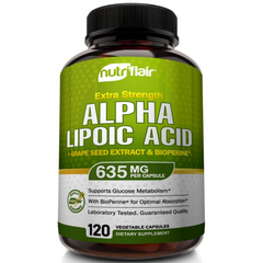 ÁCIDO ALFA LIPOICO 600 MG CON EXTRACTO DE SEMILLA DE UVA 30 MG Y EXTRACTO DE PIMIENTA NEGRA BIOPERINA 5 MG 120 CAPSULAS SIN GMO VEGANO NUTRIFLAIR