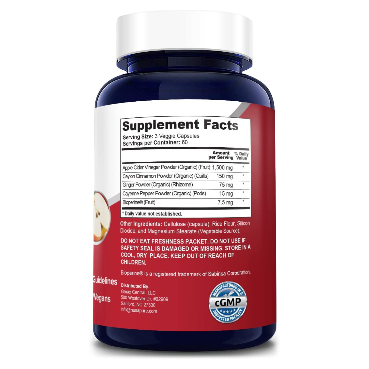 VINAGRE DE MANZANA COMPLEJO 1,500 MG 180 CAPSULAS NUSAPURE