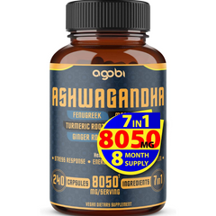 ASHWAGANDHA 6000 MG + MACA 500 MG + CURCUMA 500 MG + FENOGRECO 500 MG 240 CAPSULAS VEGANO AGOBI