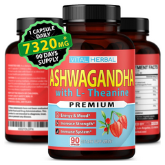 ASHWAGANDHA 7000 MG +HIERBA DE SAN JUAN 100 MG + RODIOLA ROSEA 100 MG + TEANINA 50 MG + 90 CAPSULAS SIN GMO VITAL HERBAL