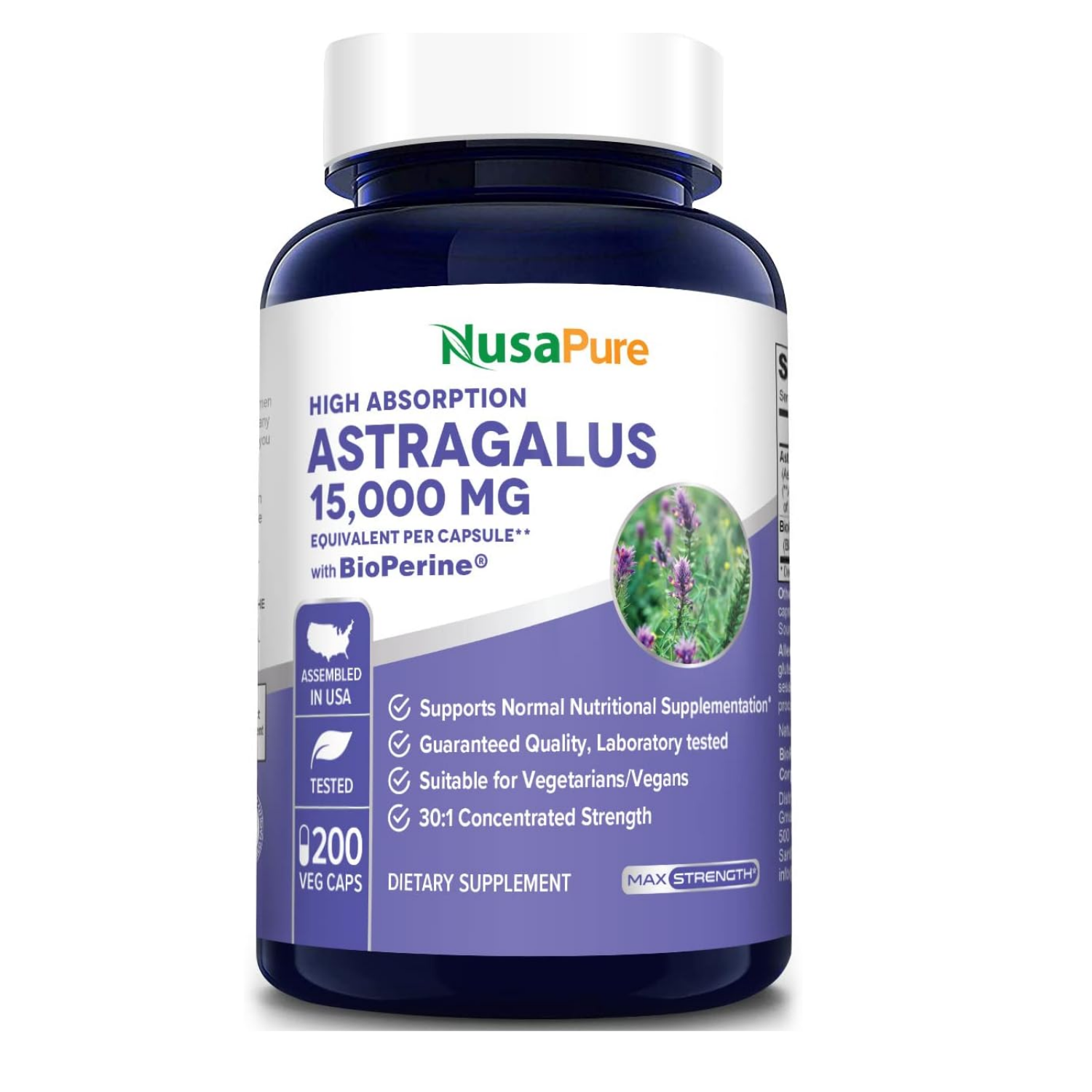 ASTRÁGALO 15000 MG CON BIOPERINA 2.5 MG NUSAPURE 200 CAPSULAS VEGANO