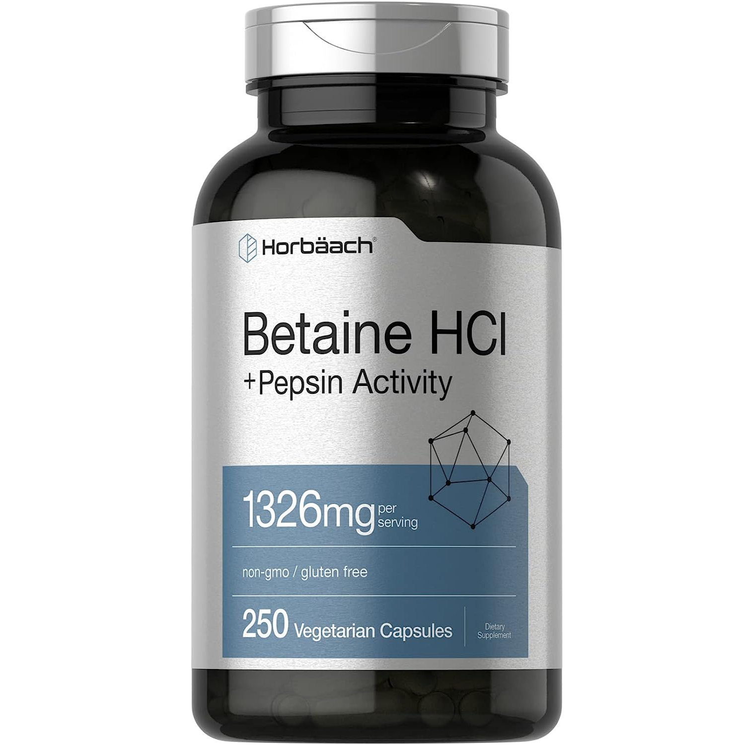 BETAÍNA HCI 1326 MG CON ACTIVIDAD PEPSINA 30 MG HORBAACH 250 CAPSULAS VEGANO SIN GMO