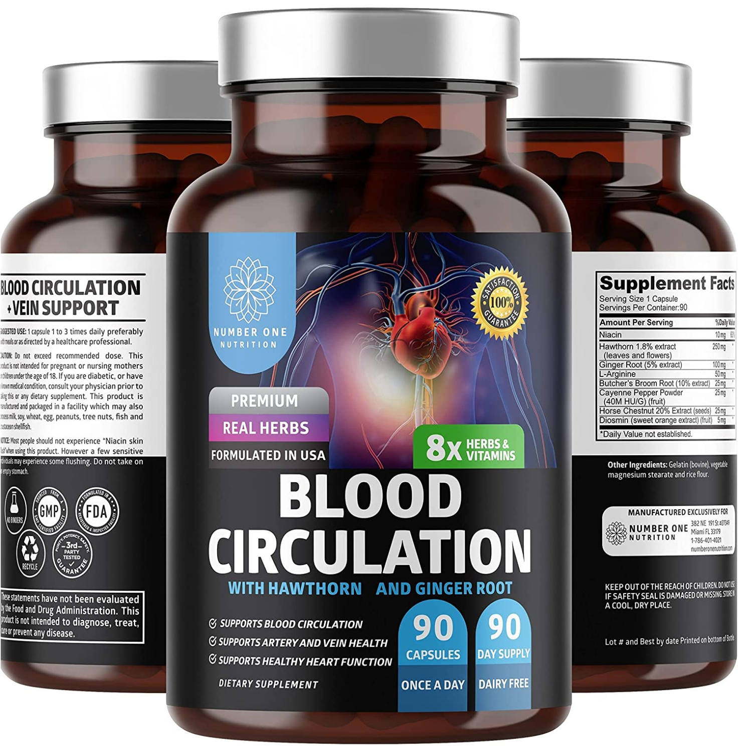 CIRCULACIÓN SANGUÍNEA 8 HIERBAS (NIACINA 10 MG CON EXTRACTO DE FLORES 250 MG Y RAIZ DE JENGIBRE 100 MG ) 490 MG 90 CAPSULAS SIN GMO NUMBER ONE BLOOD CIRCULATION