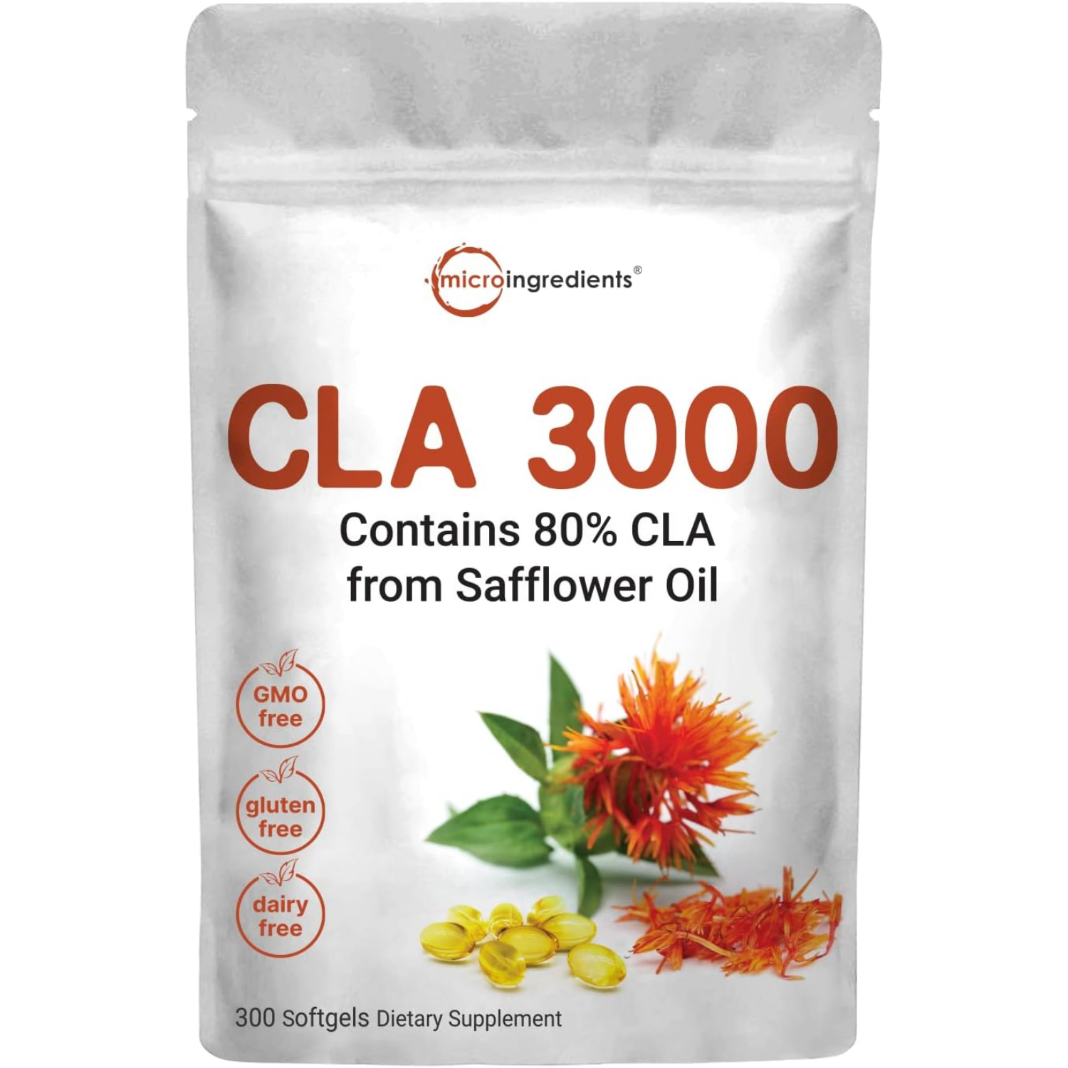 CLA ÁCIDO LINOLEICO CONJUGADO MICROINGREDIENTS 3000 MG 300 CAPSULAS BLANDAS SIN GMO