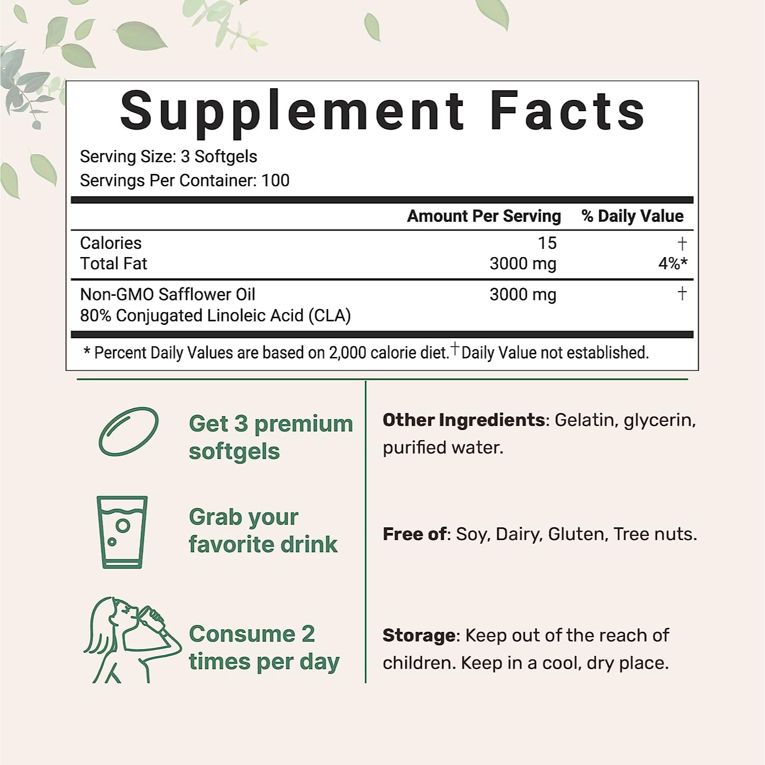 CLA ÁCIDO LINOLEICO CONJUGADO MICROINGREDIENTS 3000 MG 300 CAPSULAS BLANDAS SIN GMO