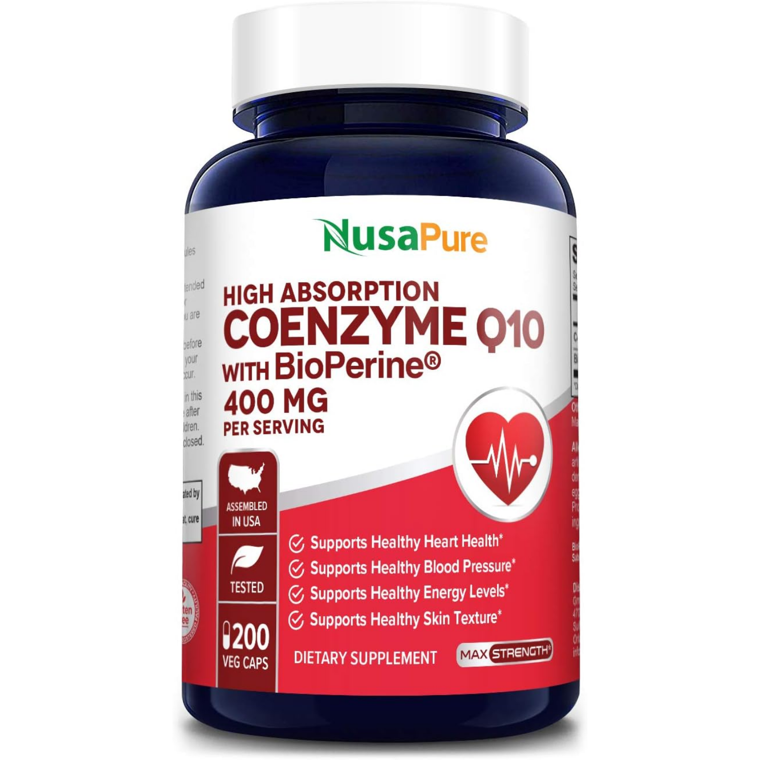 COENZIMA Q10 400 MG UBIQUINOL COQ10 CON BIOPERINA 5 MG 200 CAPSULAS VEGANO NUSAPURE