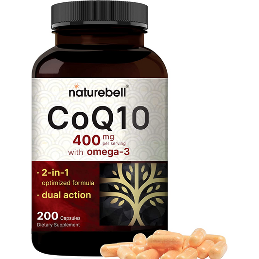 COENZIMA Q10 400 MG UBIQUINOL COQ10 CON OMEGA 3 100 MG  200 CAPSULAS SIN GMO NATUREBELL