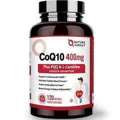 COENZIMA Q10 400 MG UBIQUINOL COQ10 CON OMEGA 3 60 MG LECITINA DE GIRASOL 30 MIN Y VITAMINA E 30 MG 120 CAPSULAS BLANDAS SIN GMO NATURE TARGET