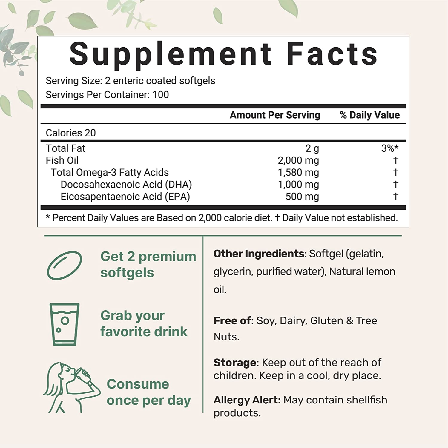 FISH OIL OMEGA 3 1580 MG CON EPA 500 MG Y DHA 1000 MG200 CAPSULAS BLANDAS MICROINGREDIENTS