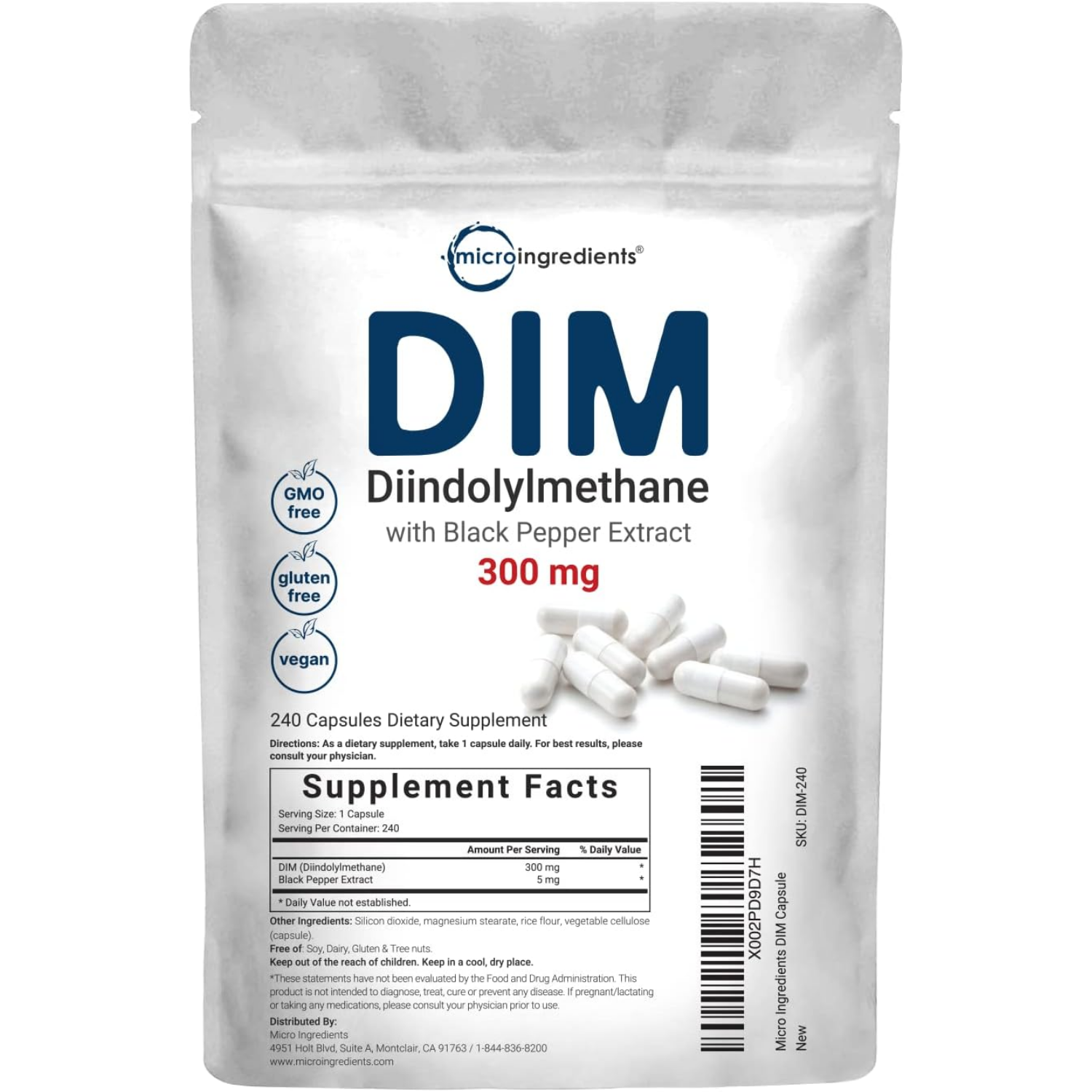 DIM CON EXTRACTO DE PIMIENTA NEGRA 300 MG 240 CAPSULAS MICROINGREDIENTS