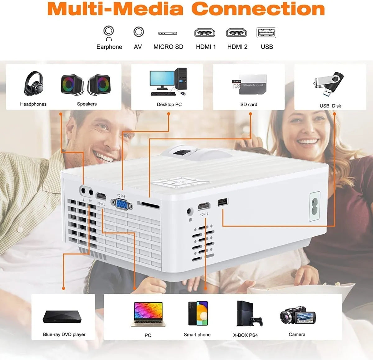 MINI PROYECTOR PORTATIL MULTIMEDIA TOPVISION T6 7500 LUMENES 1080P  PS4 CINE 240 PULGADAS
