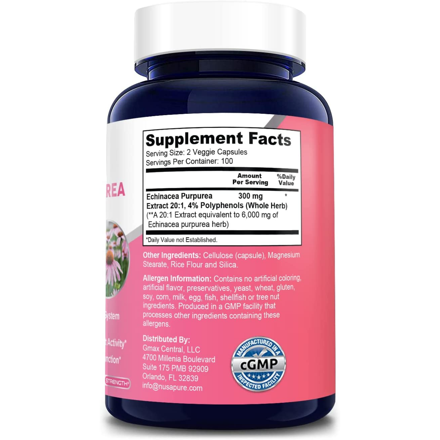 ECHINACEA PURPUREA 6000 MG 200 CAPSULAS VEGETALES NUSAPURE