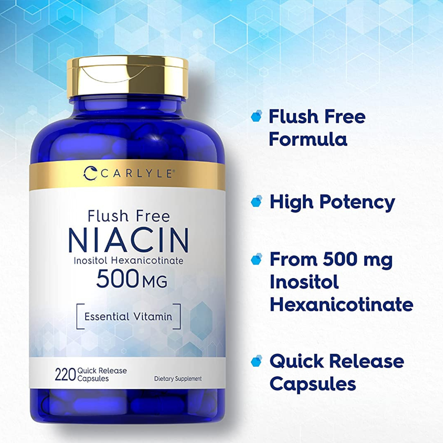 NIACINA FLUSH FREE 500 MG CON INOSITOL 100 MG 220 CAPSULAS SIN GMO CAR ...