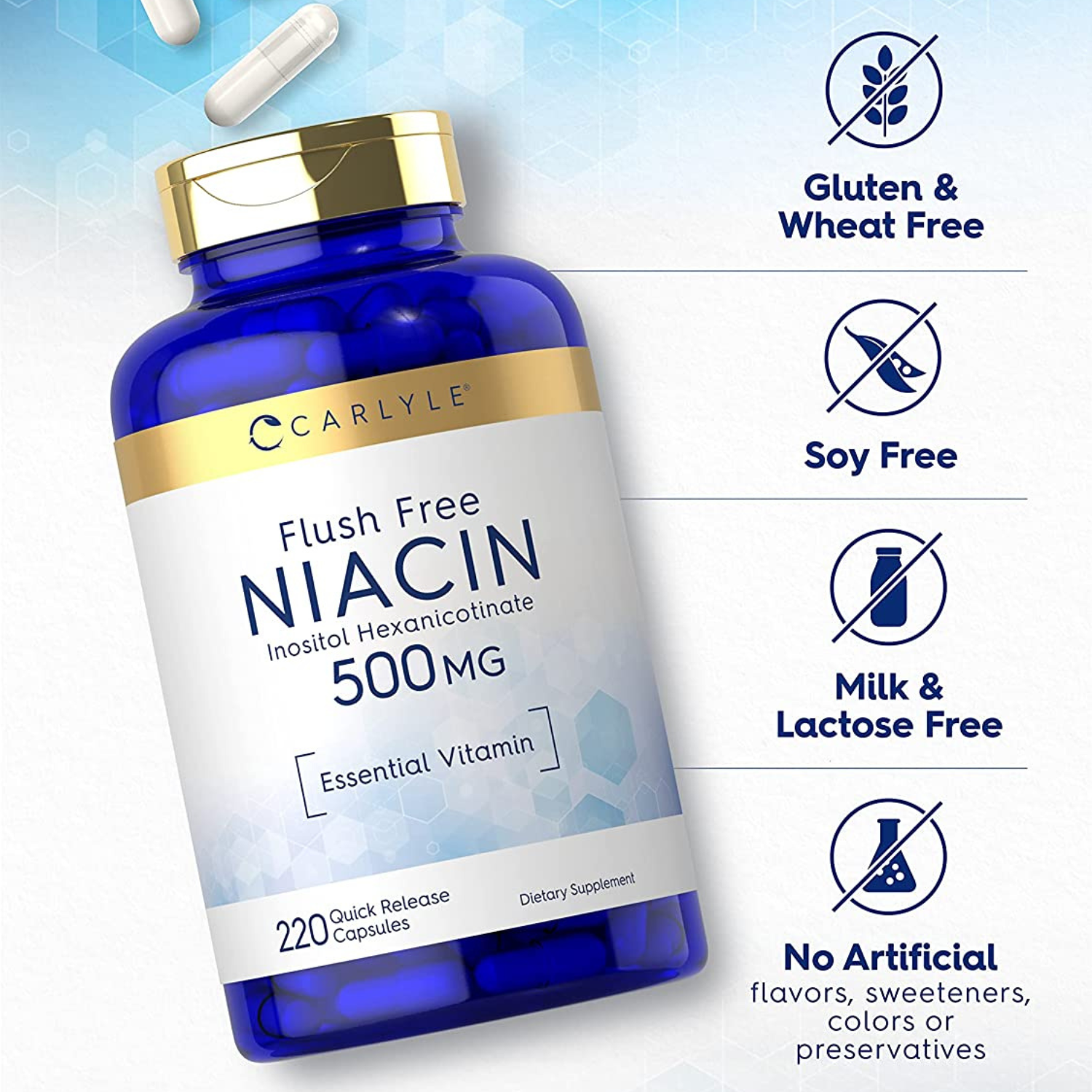 NIACINA FLUSH FREE 500 MG CON INOSITOL 100 MG 220 CAPSULAS SIN GMO CAR ...