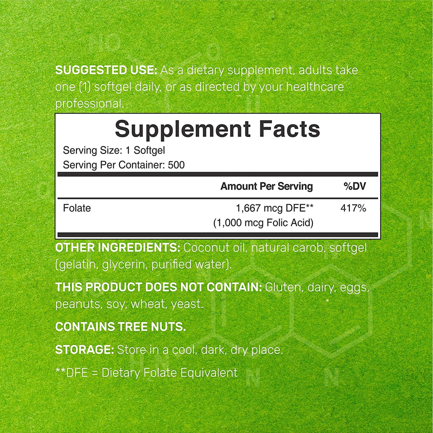 ACIDO FOLICO + ACEITE DE COCO DEAL SUPPLEMENTS 1,000 MCG 500 CAPSULAS BLANDAS SIN GMO