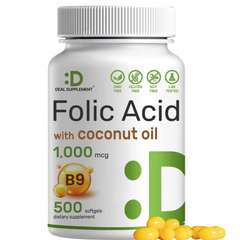 ACIDO FOLICO + ACEITE DE COCO DEAL SUPPLEMENTS 1,000 MCG 500 CAPSULAS BLANDAS SIN GMO