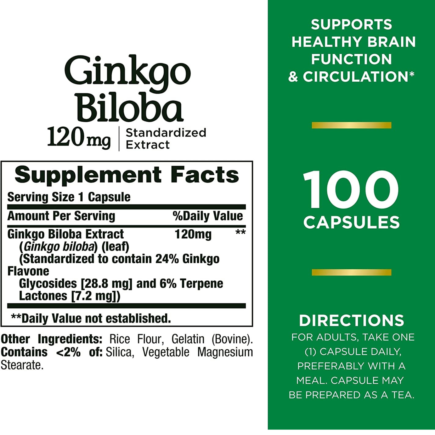 GINKGO BILOBA 120 MG 100 CAPSULAS NATURES BOUNTY