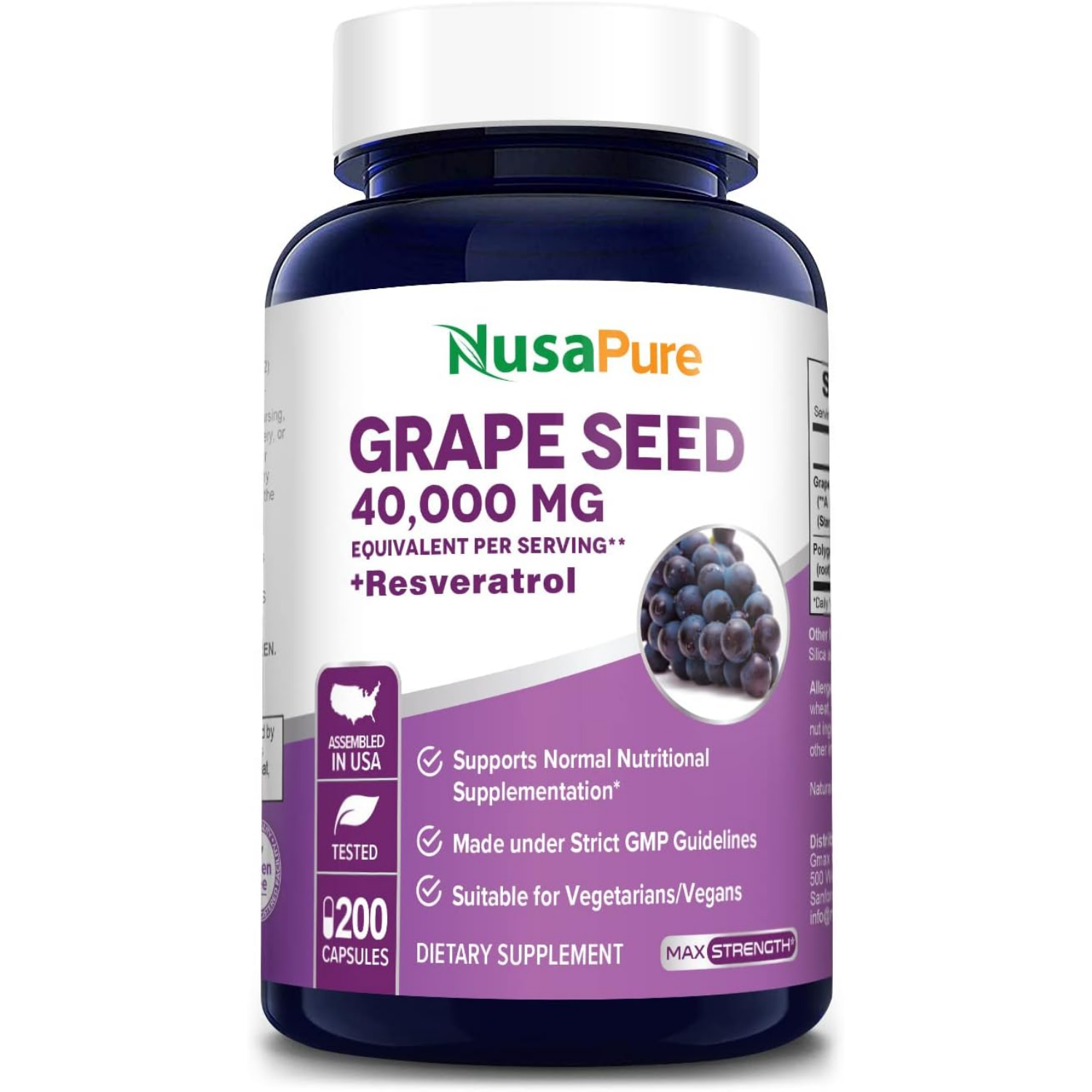 GRAPE SEED SEMILLA DE UVA EXTRACTO 40000 MG 200 CAPSULAS NUSAPURE