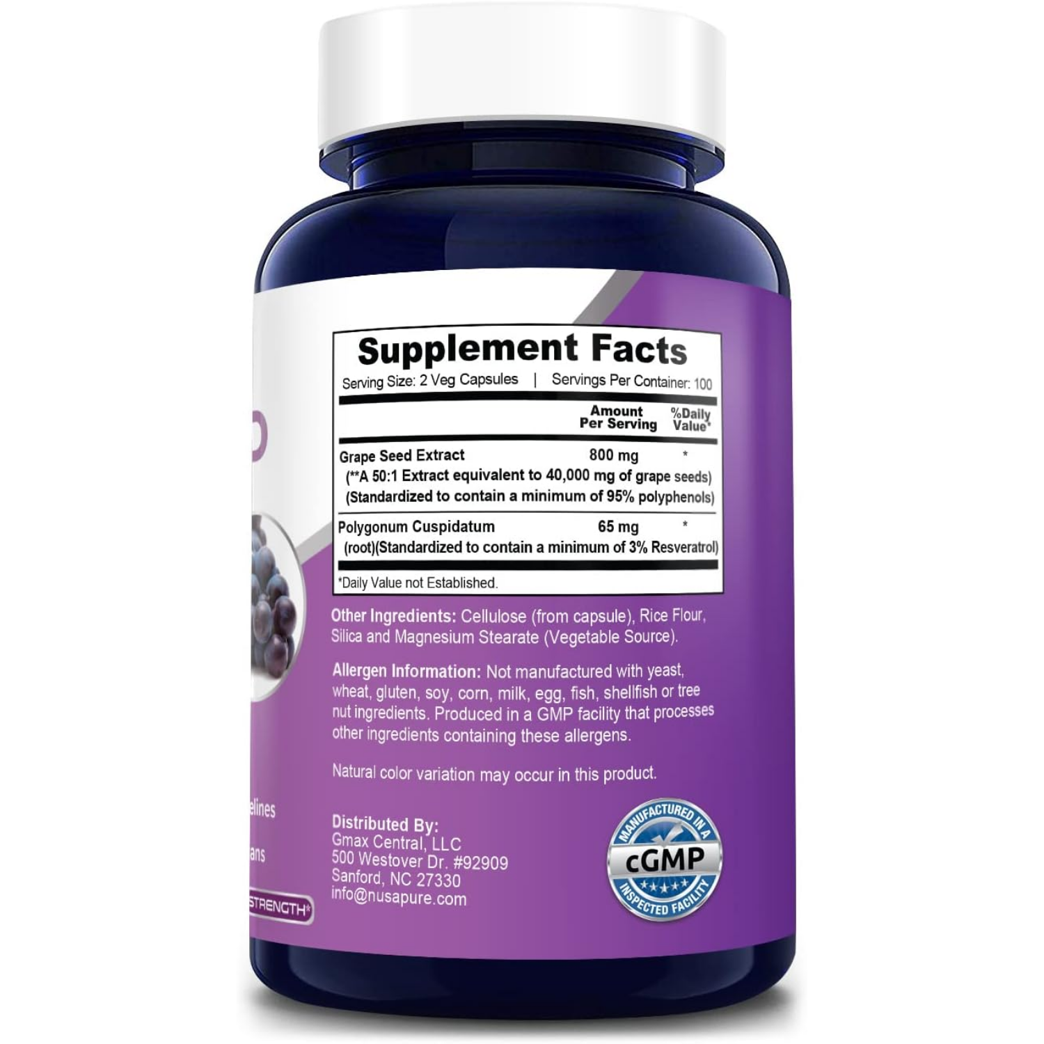 GRAPE SEED SEMILLA DE UVA EXTRACTO 40000 MG 200 CAPSULAS NUSAPURE