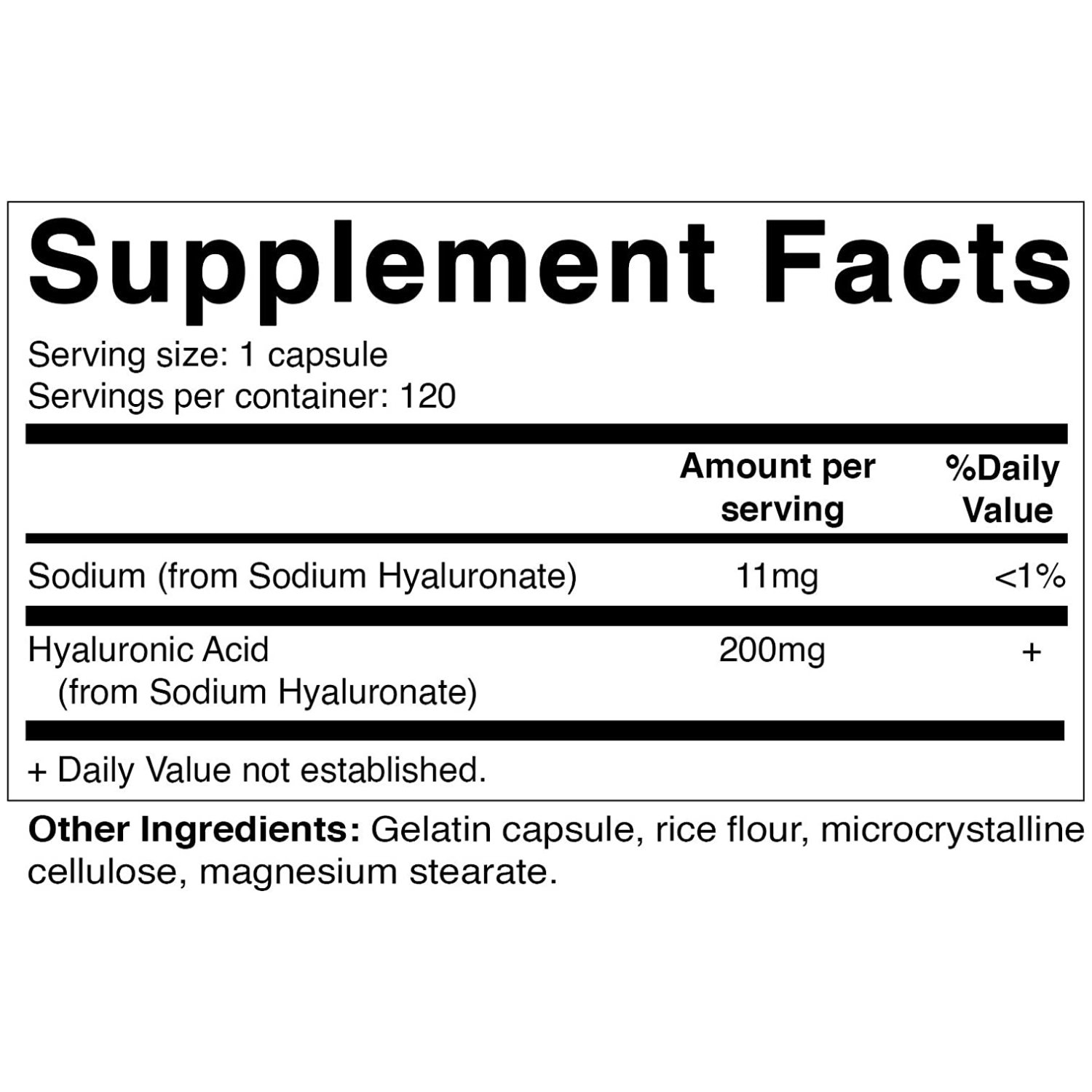 ÁCIDO HIALURONICO 200 MG CON SODIO 11 MG 120 CAPSULAS SIN GMO VITAMATIC